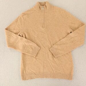 Tasso Elba Sweater Mens S Beige 100% Cashmere Mock Neck 1/4 Zip
